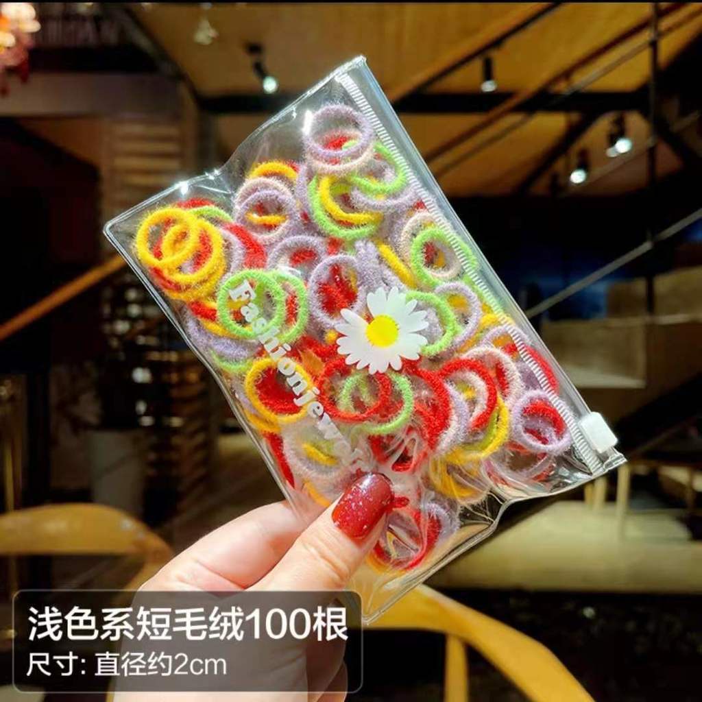 Set 100 Dây Cột Tóc Mềm Co Giãn Nhiều Màu Cho Bé Gái