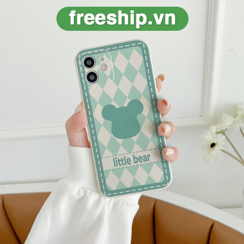 Ốp iphone little bear xanh ốp lưng iphone cạnh vuông 6/6s/6splus/7/7plus/8/8plus/x/xs/11/12/13/promax/plus/promax e204