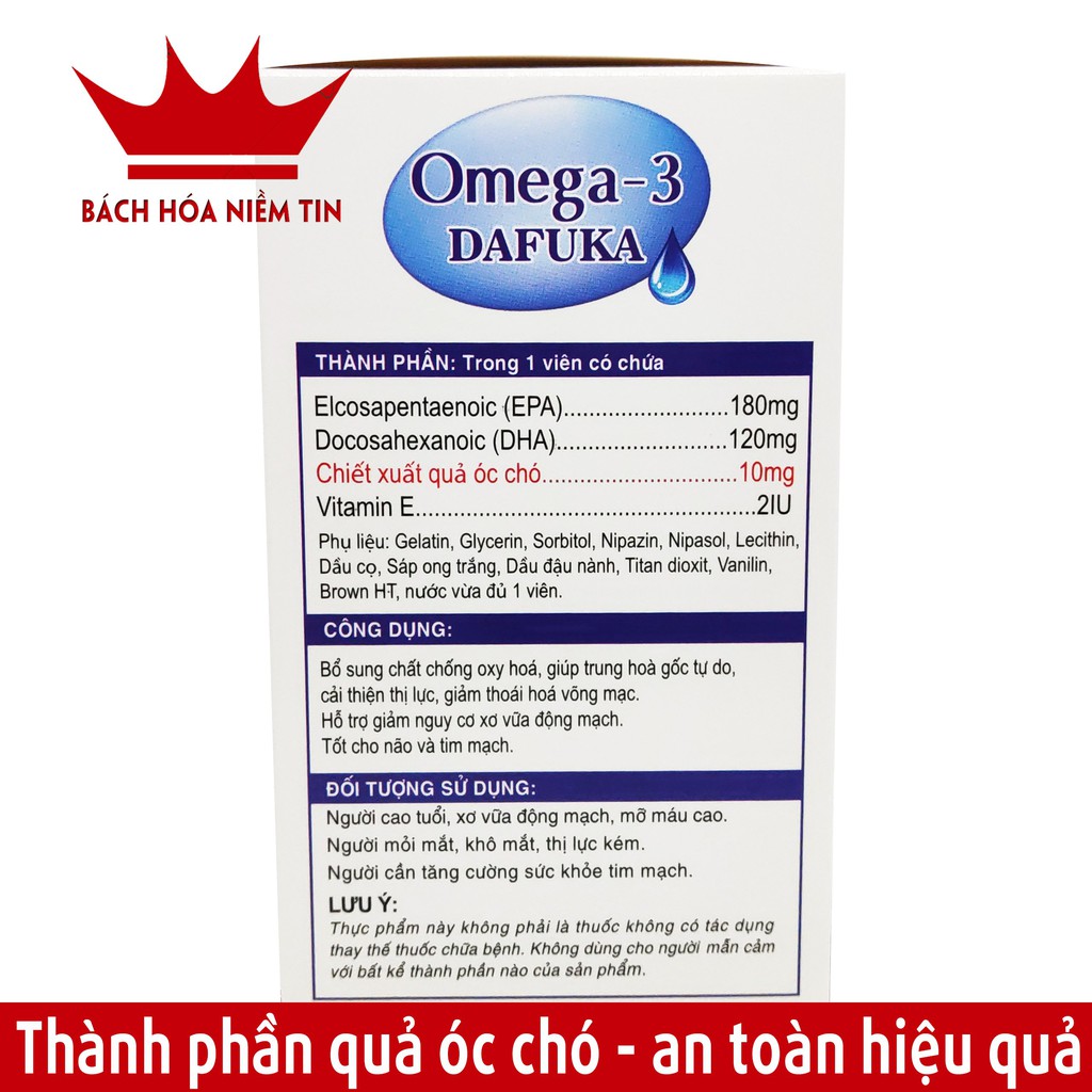 Viên uống Omega 3 Dafuka - chiết xuất hạt óc chó - Giúp sáng mắt, khỏe tim, tăng cường trí nhớ hiệu quả - Hộp 60 viên