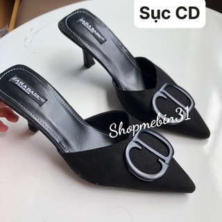 Guốc cao gót nhọn mũi phối chữ CD