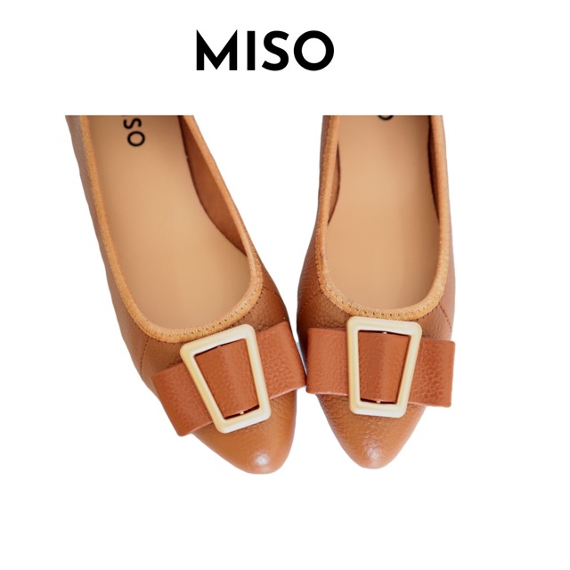 Giày búp bê nữ basic da thật mũi nhọn thon chân phối khoá độc đáo sang chảnh đi làm đi chơi MISO M031
