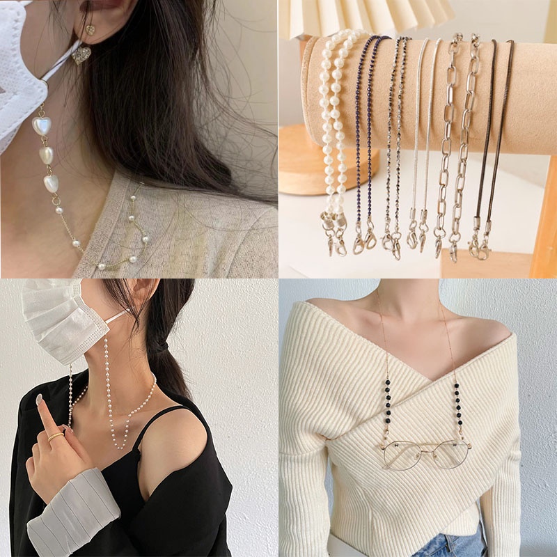 Dây Đeo Mắt Kính Đính Ngọc Trai Giả Thời Trang Hàn Quốc Dành Cho Nữ