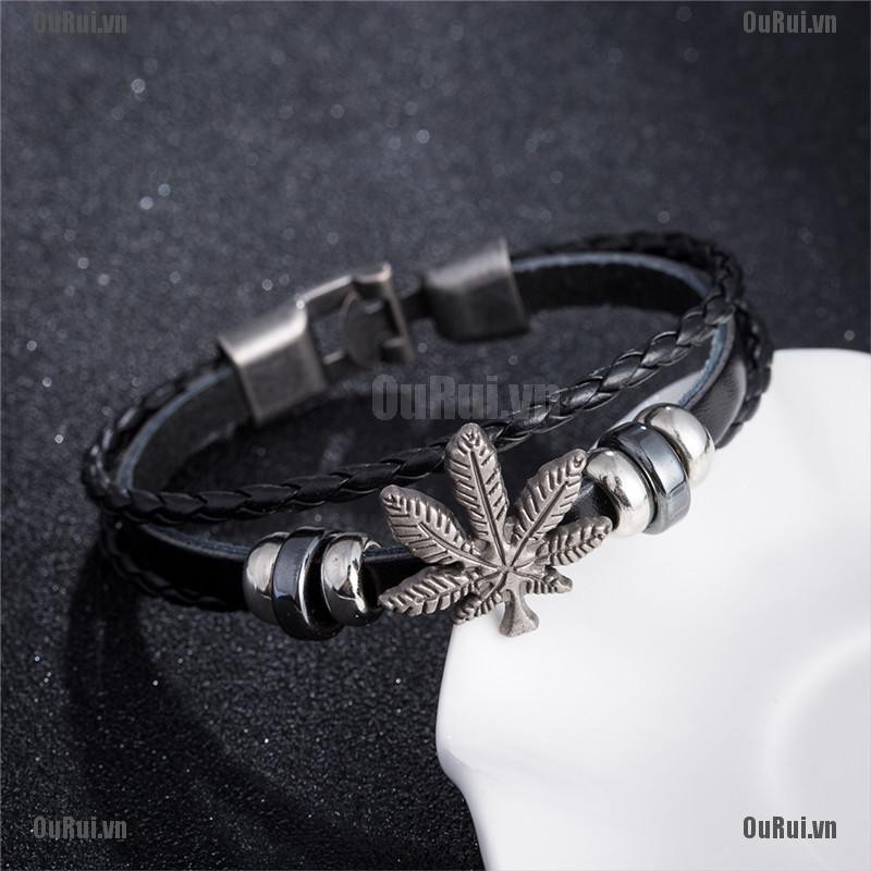 Vòng Tay Da Họa Tiết Chiếc Lá Thời Trang Cho Nam Và Nữ