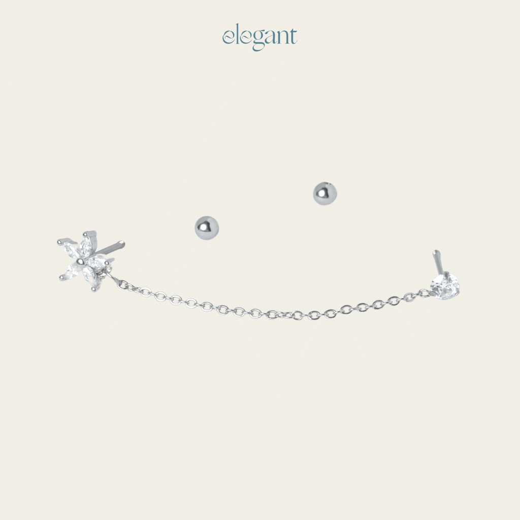 Khuyên tai xích đá CRYSTAL CHAIN SLIM FLOWER Elegant