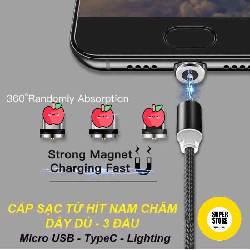 Cáp sạc nhanh 3 đầu-Micro-Type C dây dù,lõi thép siêu bền bỉ