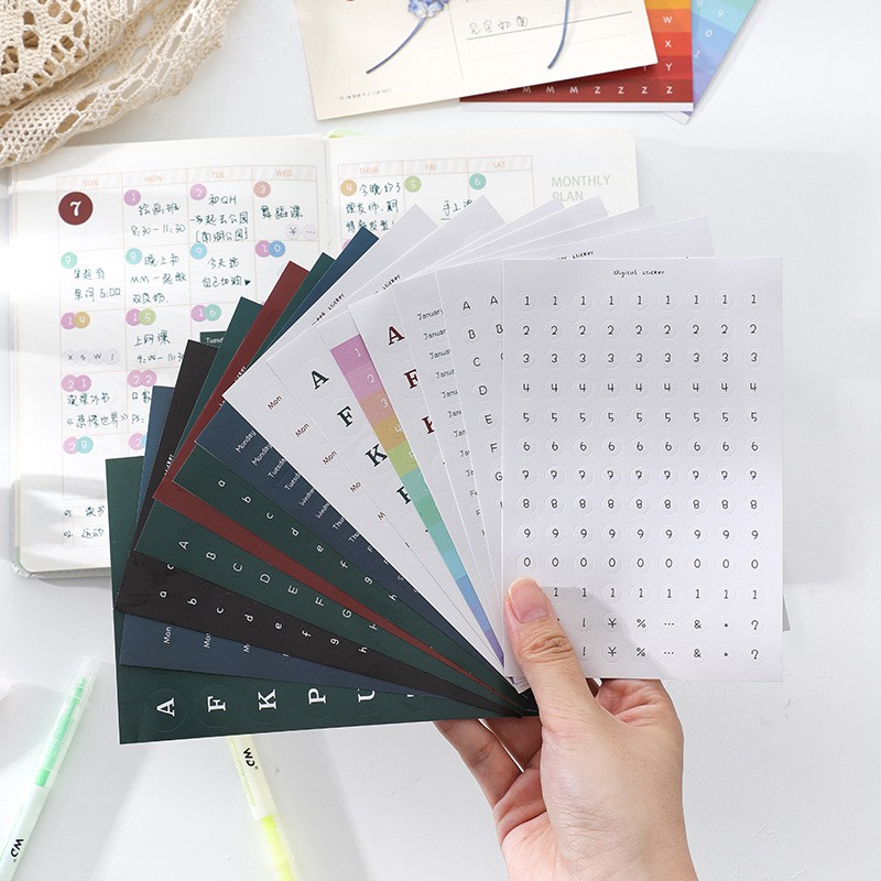 Set 20 Bảng Sticker Dán Bảng Chữ Cái - Số Thứ Tự - Thời gian