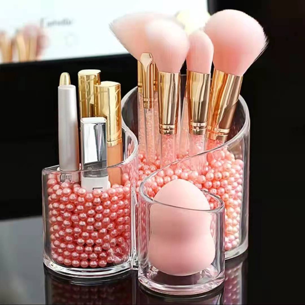 Hộp Đựng Cọ Trang Điểm Bằng Acrylic xoáy ốc Trong Suốt Đơn Giản Tiện Dụng