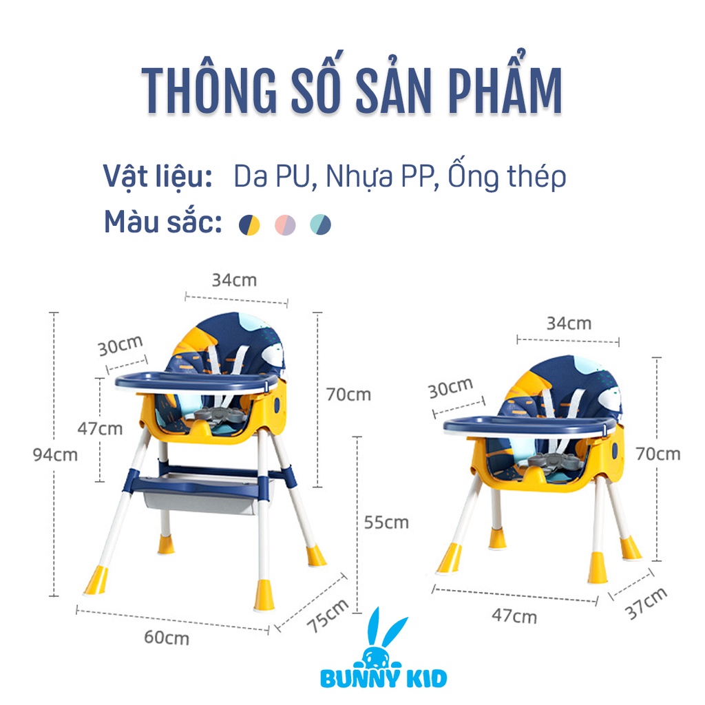 Ghế Ăn Dặm Có Bánh Xe, Ngả Lưng BellyBaby cao cấp Cho Bé BB102 BBLuna