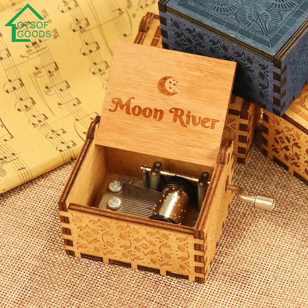 Hộp nhạc gỗ Moon Rive/La vie en rose độc đáo cổ điển
