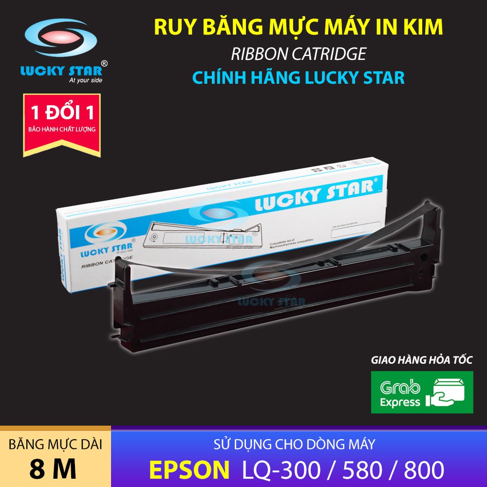 Ruy Băng Mực In Máy In Kim Epson LQ-300/580/800, Ribbon Catridge, Băng Mực Dài 8M, Thương Hiệu Lucky Star Chính Hãng