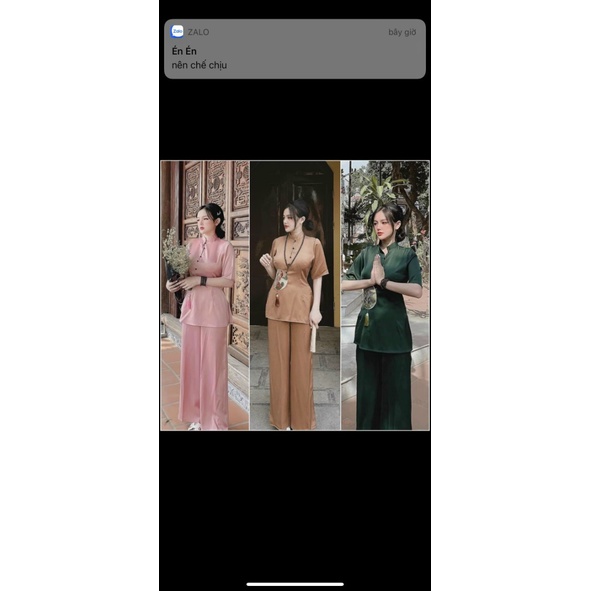 Đồ Lam Nữ Đi Chùa - Mẫu lụa thêu tranh cổ trụ trang nhã đẹp CG03