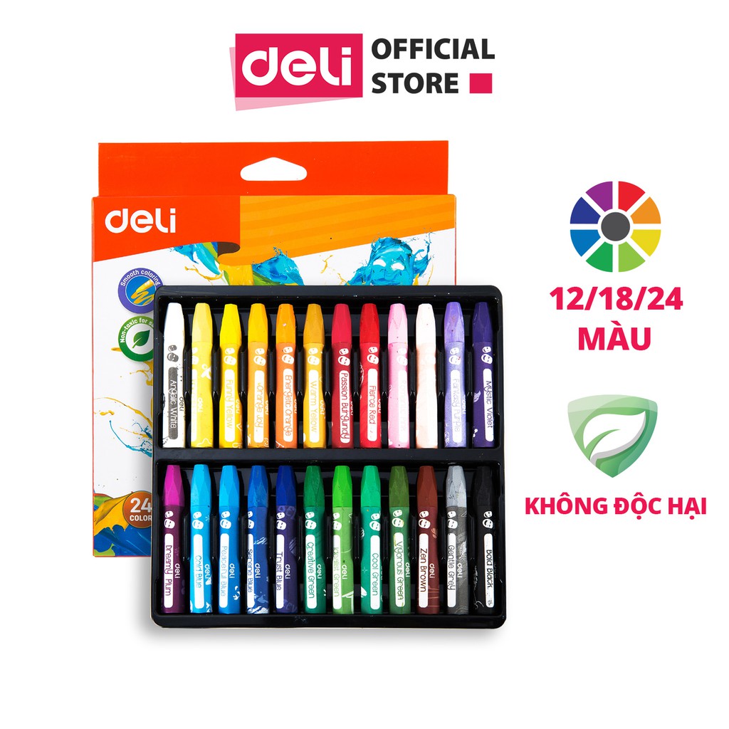 Bút sáp dầu Deli - Hộp giấy 12 màu/18 màu/24 màu - 1 Hộp - EC20100/EC20110/EC20120