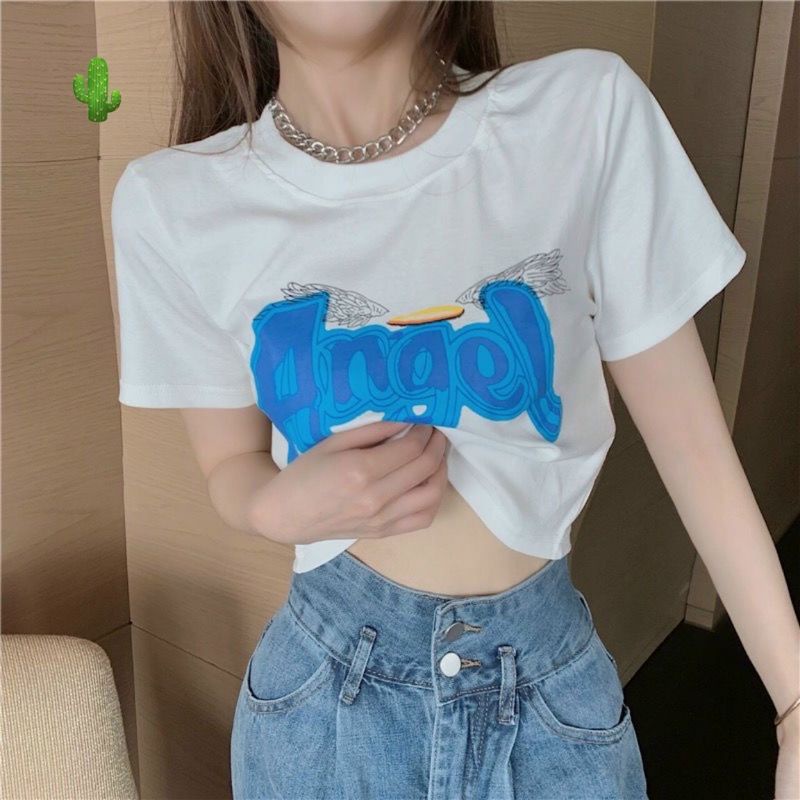 Áo thun CROPTOP in chữ ăngel màu PC