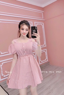 Đầm caro khoét vai