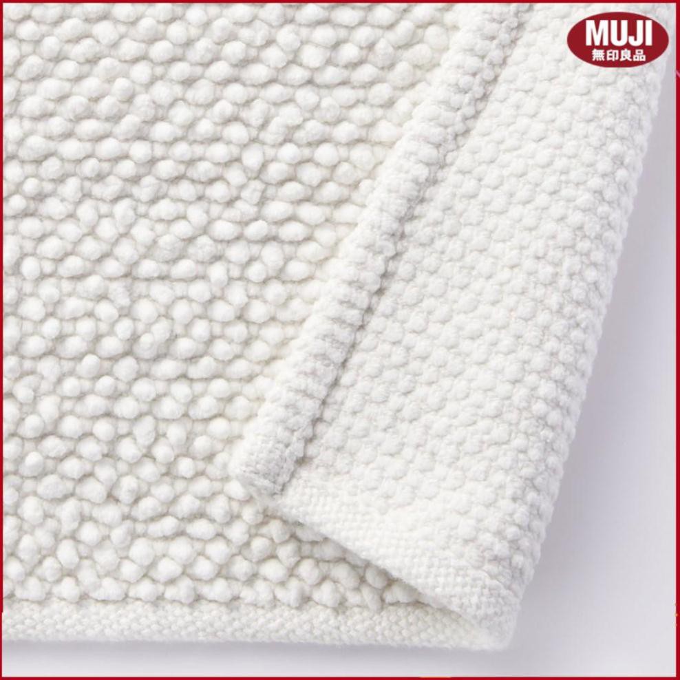 ( MUJI NHẬT BẢN ) THẢM NHÀ TẮM COTTON ẤN ĐỘ CHENILLE PHA - TRẮNG NGÀ, S 36x60cm