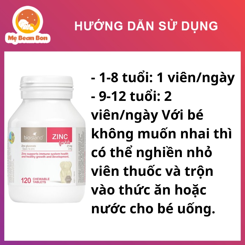 Kẹo Kẽm Zinc Bioisland 120 Viên Nhai Xuất Xứ Úc Cho Bé Từ 1 Tuổi Biếng Ăn Tăng Đề Kháng Ăn Ngon Miệng Bé Dễ Hấp Thụ