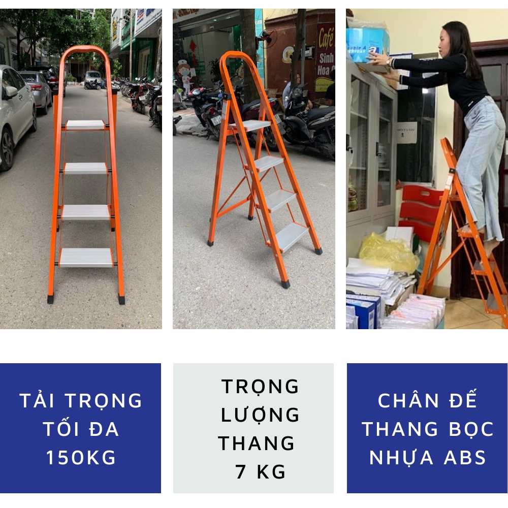 Thang nhôm ghế gia đình chữ A gấp gọn Nikawa NKS-04, 4 bậc, nhập khẩu Nhật Bản, bảo hành 18 tháng chính hãng