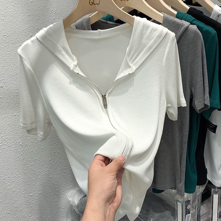 Áo Hoodie Tay Ngắn Màu Sắc Đơn Giản Phong Cách Hàn Quốc Cho Nữ | BigBuy360 - bigbuy360.vn