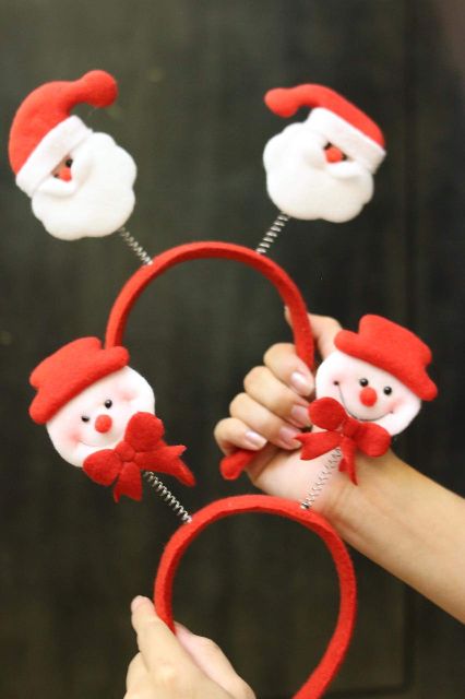 Băng đô cài tóc sừng tuần lộc Noel loại mỏng bằng vải nỉ