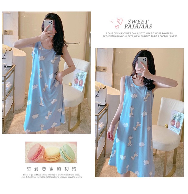 Váy Ngủ 💝 💝 Váy Ngủ Đẹp Dáng Dài Phom Rộng Cotton Mềm Mịn Họa Tiết Dễ Thương Lady Beauty