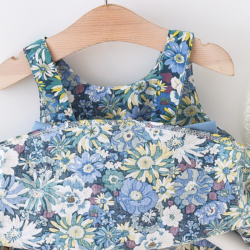 Đầm không tay đính nơ in họa tiết xinh xắn thời trang mùa hè cho bé gái từ 9 tháng đến 3 tuổi