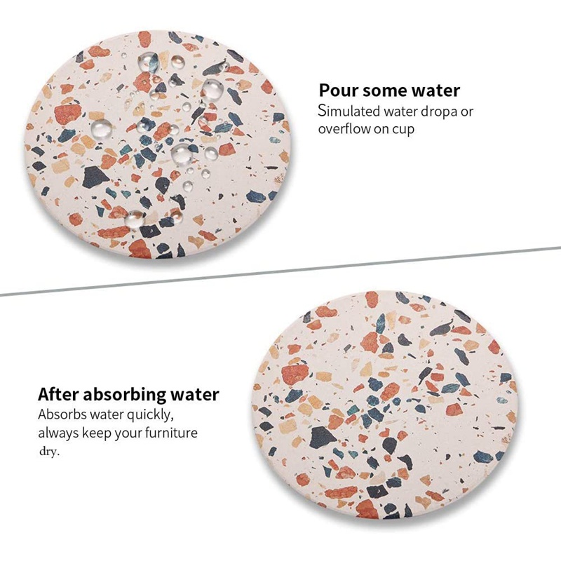 Đế lót cốc nước bằng gốm họa tiết đá cẩm thạch có nút bần