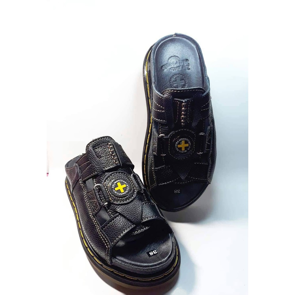 Dép Nam quai ngang Doctor Dr.Martens da bò cao cấp hàng VNSX - Đế Lót Da Bò - Mã D3