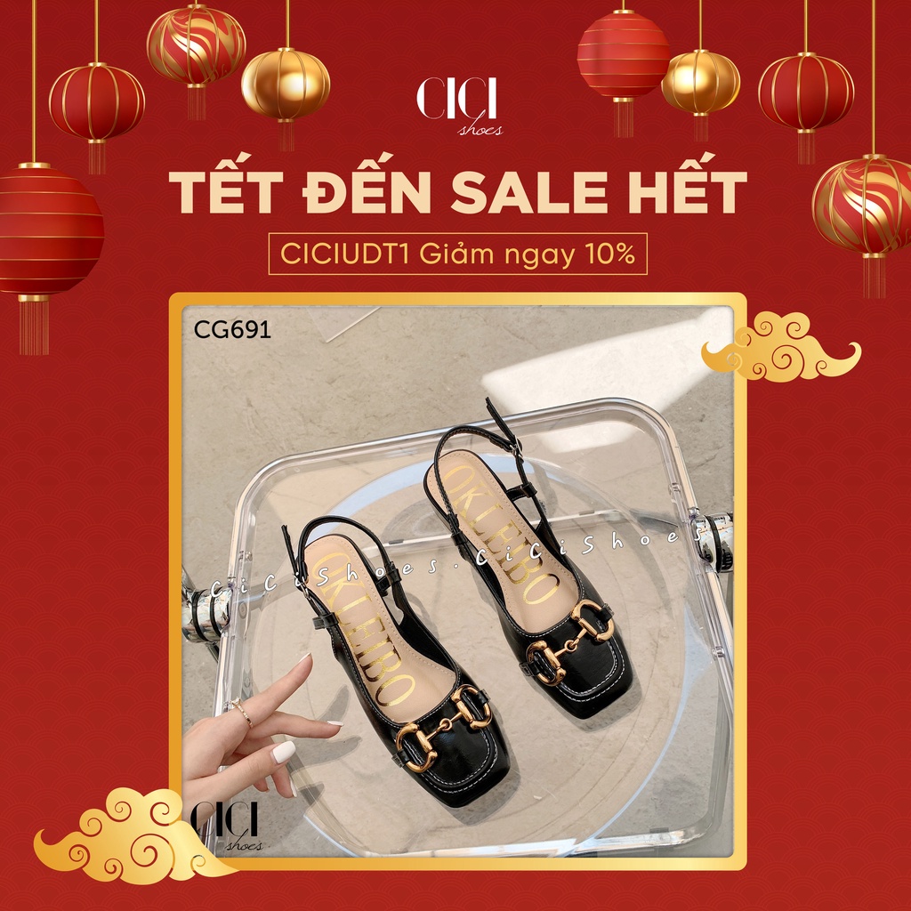 Giày cao gót nữ CiCi Shoes 3cm gót vuông, giầy mũi vuông móc xích quai hậu - CG691