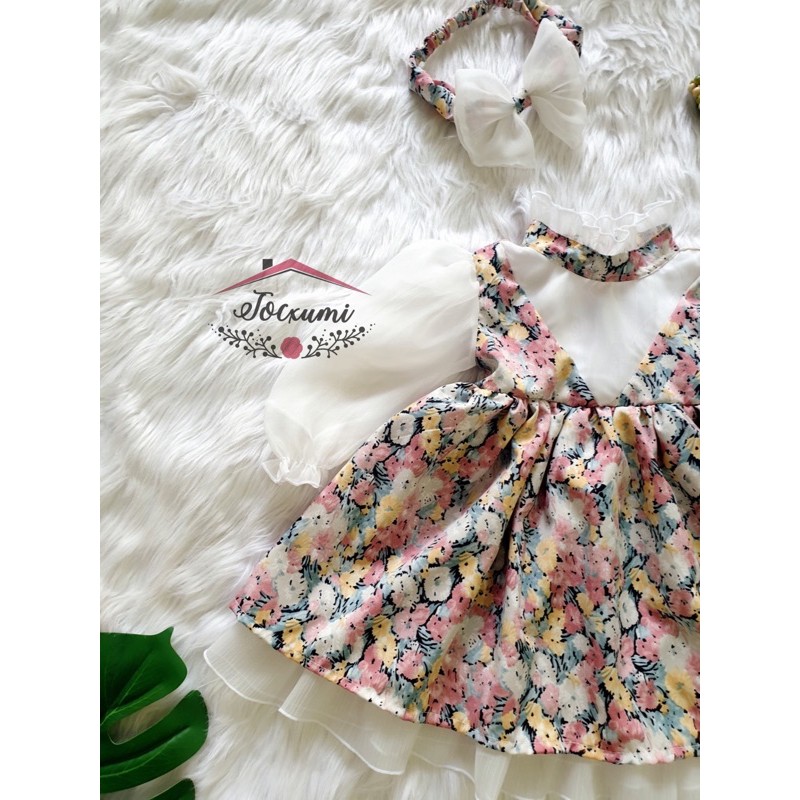 Đầm hoa 2 lớp phối lụa tay dài - Tocxumi