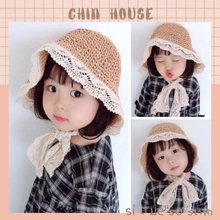 Mũ cói đi biển kèm dây buộc siêu xinh cho bé yêu