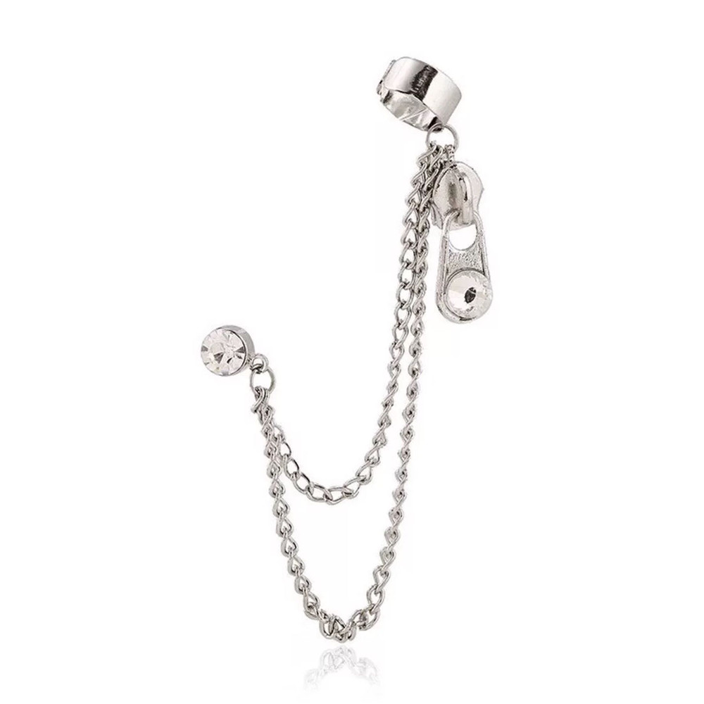 Khuyên tai dáng dài phối mặt hình khóa kéo đính đá thời trang hip hop cá tính