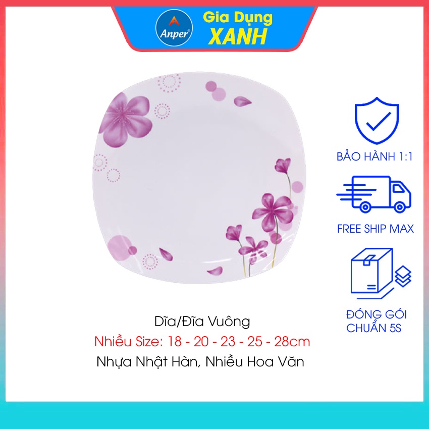 Đĩa dĩa nhựa melamine vuông nhiều size và hoa văn ANPER nhật Hàn chén plate đẹp