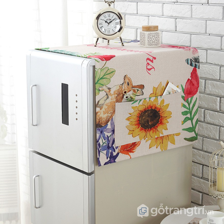 [ Hàng sẵn hot ] Khăn trải tủ lạnh- máy giặt tiện lợi hoa hướng dương