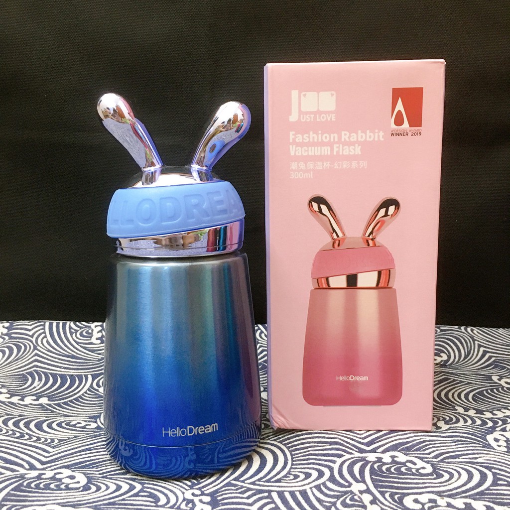 Bình giữ nhiệt Fashion Rabbit Hello Dream tai thỏ 350ml cá tính, món quà sáng tạo giữ nhiệt đến 12h chất liệu inox 304