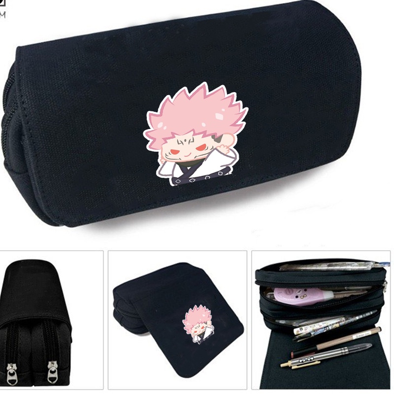 Hộp bút vải canvas in hình JUJUTSU KAISEN VER TẬP THỂ DỤC dễ thương đi học đựng đồ dùng học tập tiện lợi
