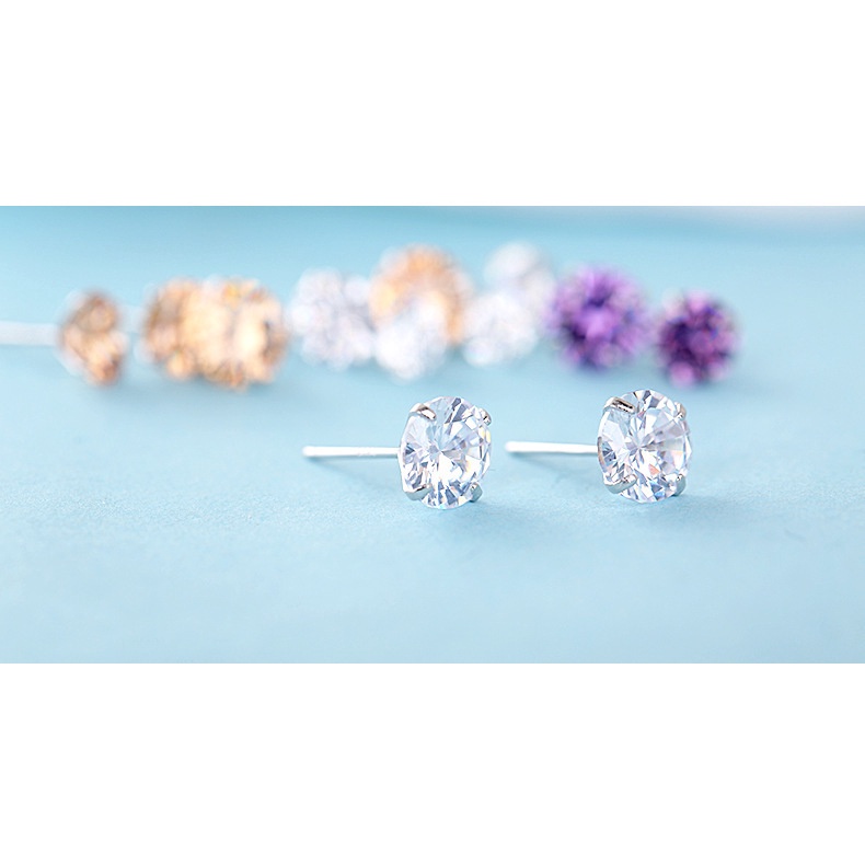 Khuyên tai bạc đính đá thạch anh tím phong cách thời trang Âu Mỹ