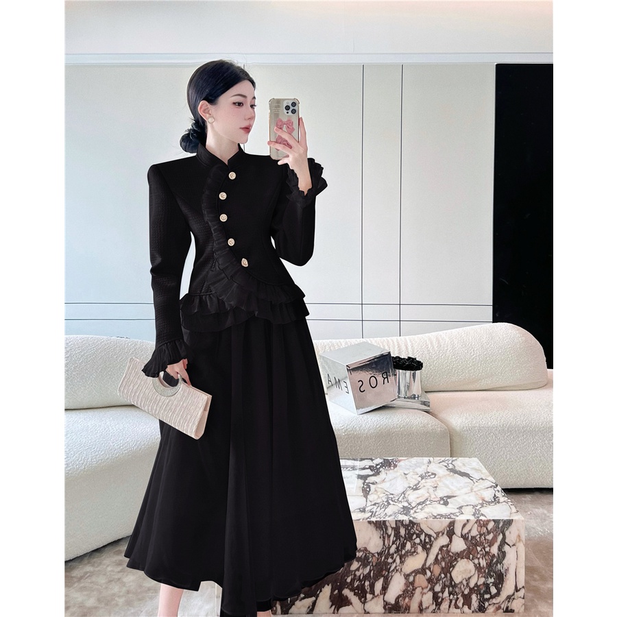 Bộ Áo Khoác + Chân Váy Len Ngắn Lưng Cao Thời Trang Thu Đông Hàn Quốc 2022 Cho Nữ