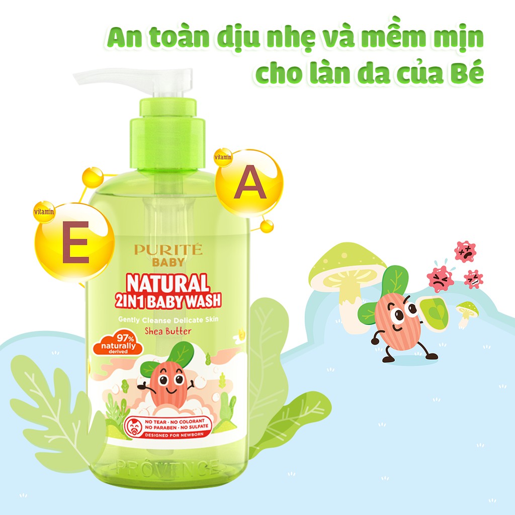 Sữa Tắm Gội Purité Baby Natural 2in1 Bơ Đậu Mỡ 500ml