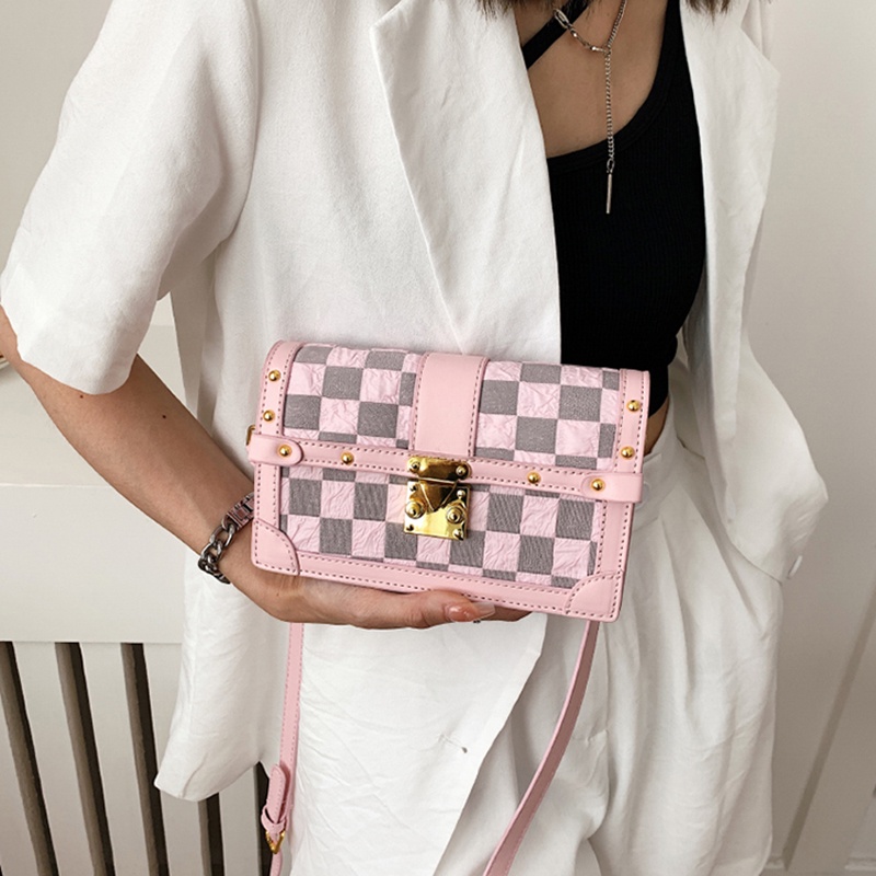 IELGY Túi Đeo Chéo Hình Vuông Cỡ Nhỏ Họa Tiết Kẻ Sọc Thời Trang Cho Nữ