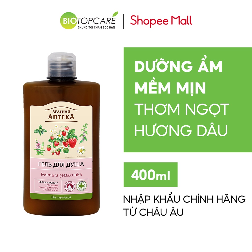 Sữa tắm dưỡng da Zelenaya Apteka chiết xuất Bạc Hà và Dâu Tây 400ml - BioTopcare Official