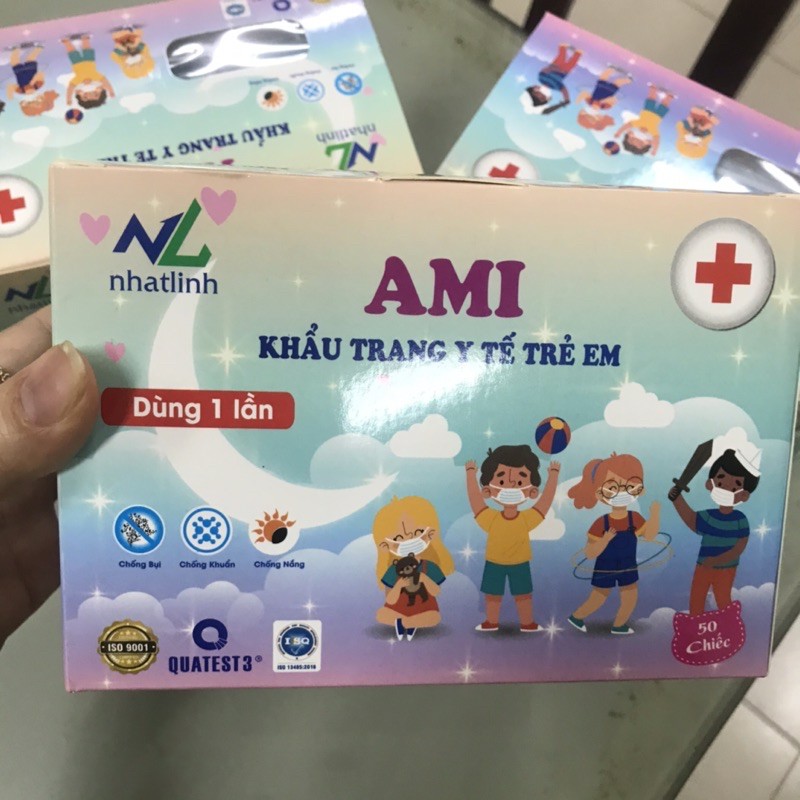 Khẩu trang y tế kháng khuẩn trẻ em Ami 50 chiếc giúp ngăn ngừa dịch bệnh ô nhiễm