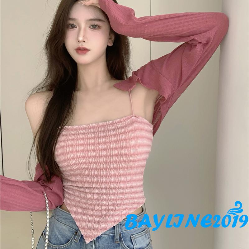 Áo croptop hai dây họa tiết răng cưa gợi cảm cho nữ