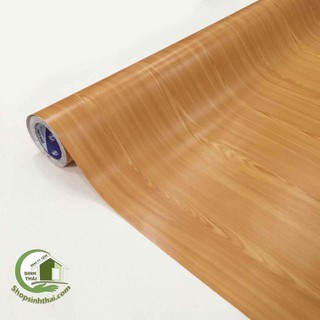 Giấy dán tường giả gỗ màu vàng nhạt, khổ 1,2m có sẵn keo