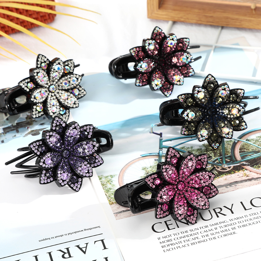 Kẹp tóc mặt hình hoa đính pha lê nhiều màu thời trang cho nữ