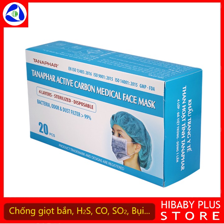 Khẩu trang y tế 4 lớp than hoạt tính Tanaphar ngăn chặn bụi bẩn, thấm hút các hóa chất, độc tố và khí thải công nghiệp