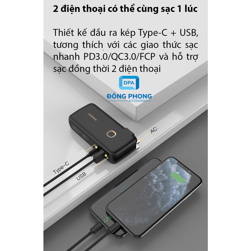 Pin Sạc Dự Phòng Pisen TS-D289 10000mAh Chính Hãng Tích Hợp Chân Cắm Điện Trực Tiếp