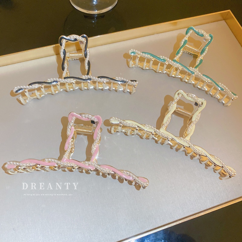 Kẹp Tóc Hình Cá Mập Đính Ngọc Trai Đơn Giản Độc Đáo Thời Trang Phong Cách Hàn Quốc