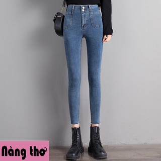 QUẦN JEAN NỮ LƯNG CAO CHẤT BÒ XANH XÁM TRO 2 CÚC [ Nàng Thơ's Shop ]