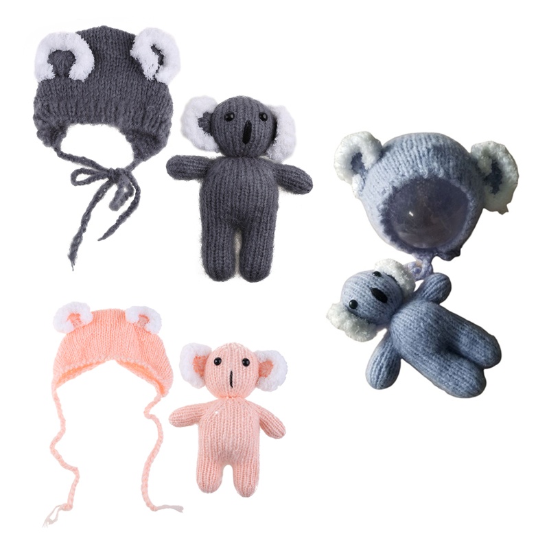 Set 2 Mũ Beanie Kèm Gấu Koala Nhồi Bông Đáng Yêu Cho Bé