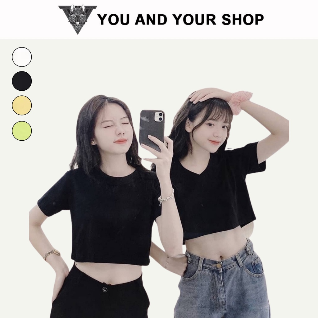 Áo thun cho nữ - Áo croptop nữ cổ tròn cổ tim YAYSHOP phong cách Ulzzang chất liệu thun cotton mềm FREESIZE